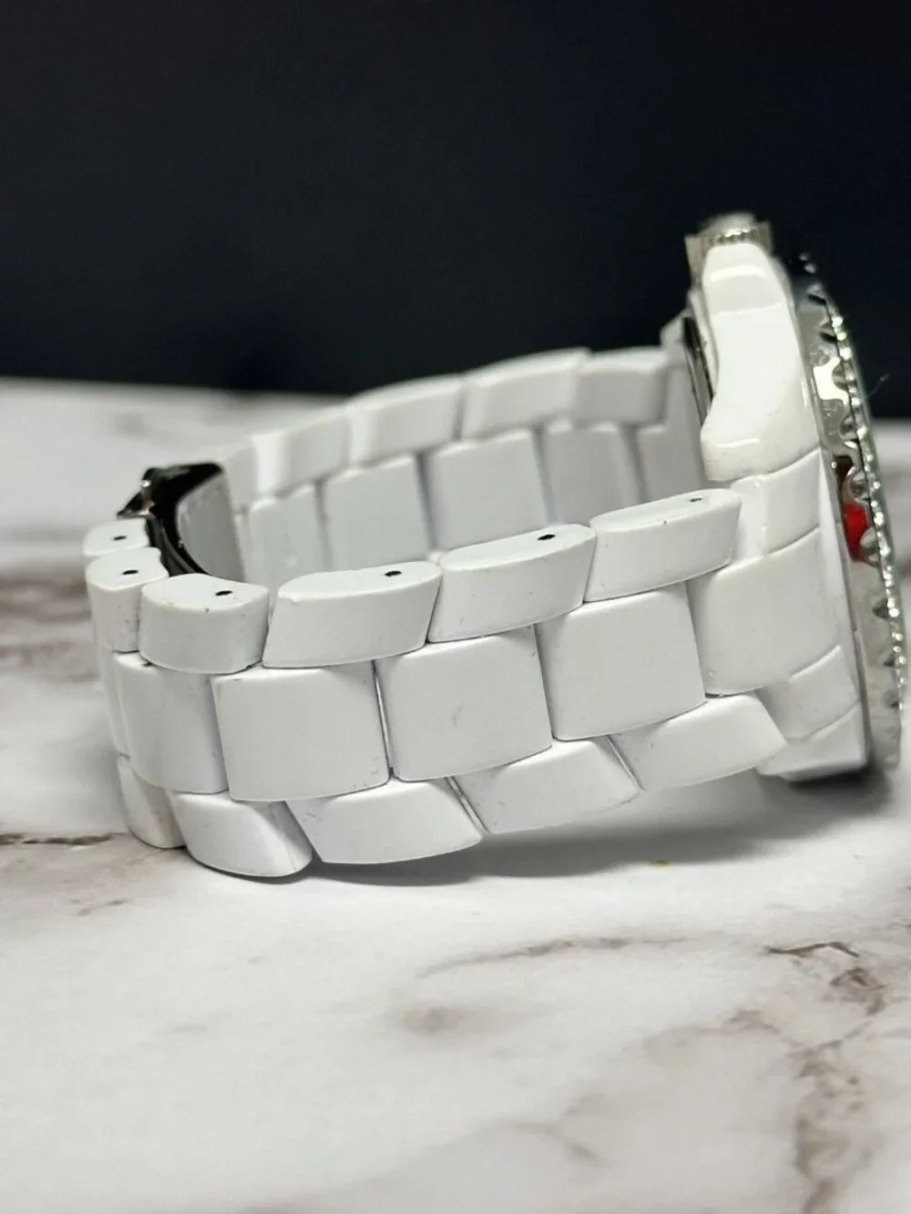 3/$30 Premier Designs Watch Women Silver Tone White Crystal Bezel 6.5